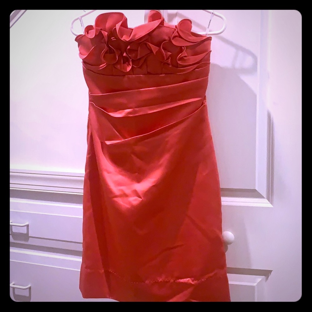 Phoebe Couture satin coral strapless dress